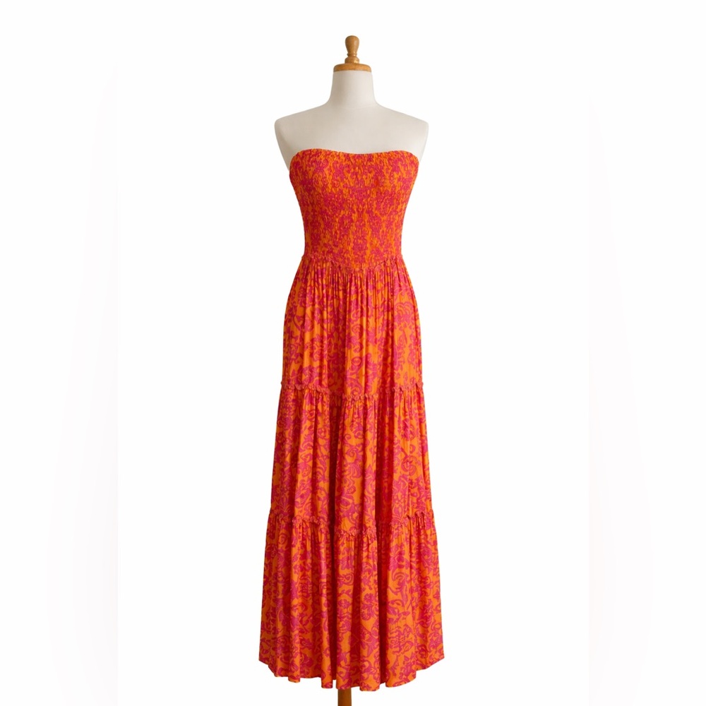 Vibrant Strapless Pink and Orange Dress